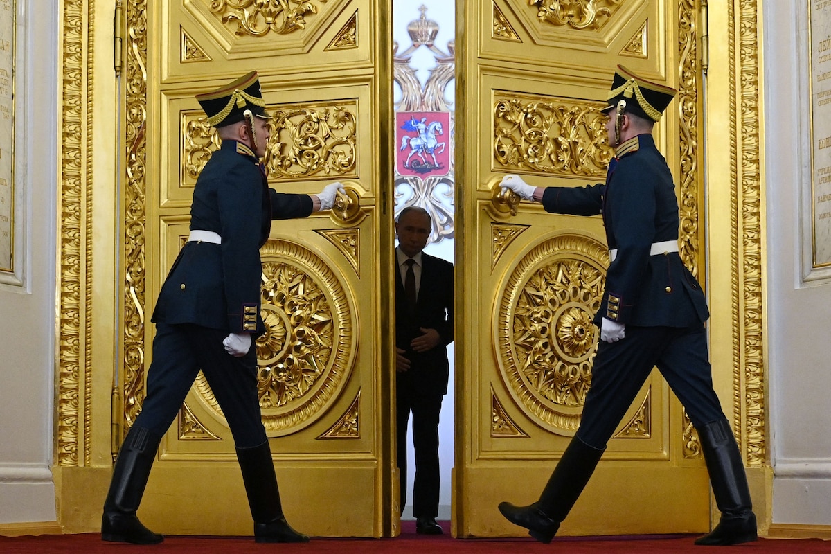(FILES) In this pool photograph distributed by the Russian state agency Sputnik, Russia's president-elect Vladimir Putin arrives for his inauguration ceremony at the Kremlin in Moscow on May 7, 2024. Vladimir Putin's four-year-long invasion of Ukraine is the culmination of a quarter century spent tightening his grip on power, crushing opponents and trying to expand Russia's influence - and borders. (Photo by SERGEI BOBYLYOV / POOL / AFP)