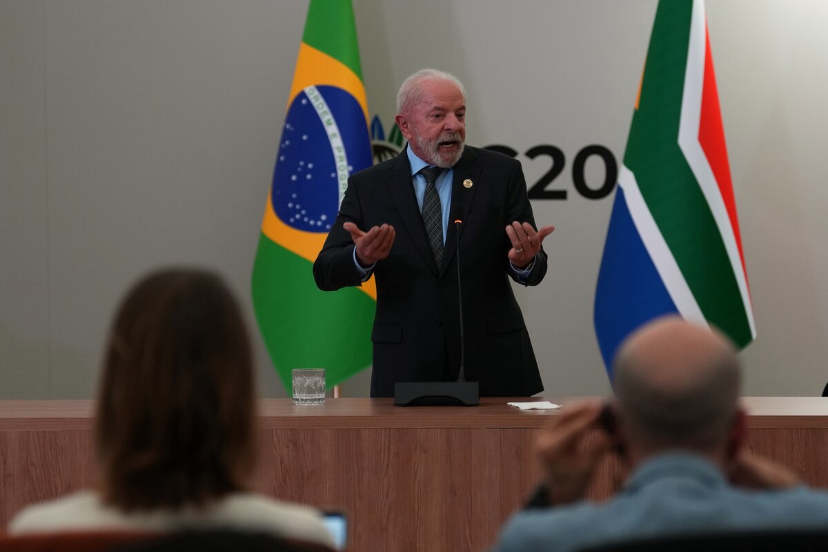 Brazil's President Luiz Inacio Lula da Silva speaks during a press conference at the G20 leaders' summit, in Johannesburg, South Africa, Sunday, Nov. 23, 2025. (AP Photo/Misper Apawu)