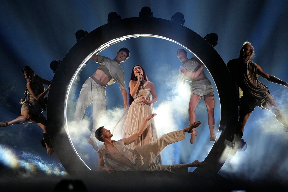 Eden Golan of Israel performing the song Hurricane during the dress rehearsal for the final at the Eurovision Song Contest in Malmo, Sweden, Friday, May 10, 2024. (AP Photo/Martin Meissner)