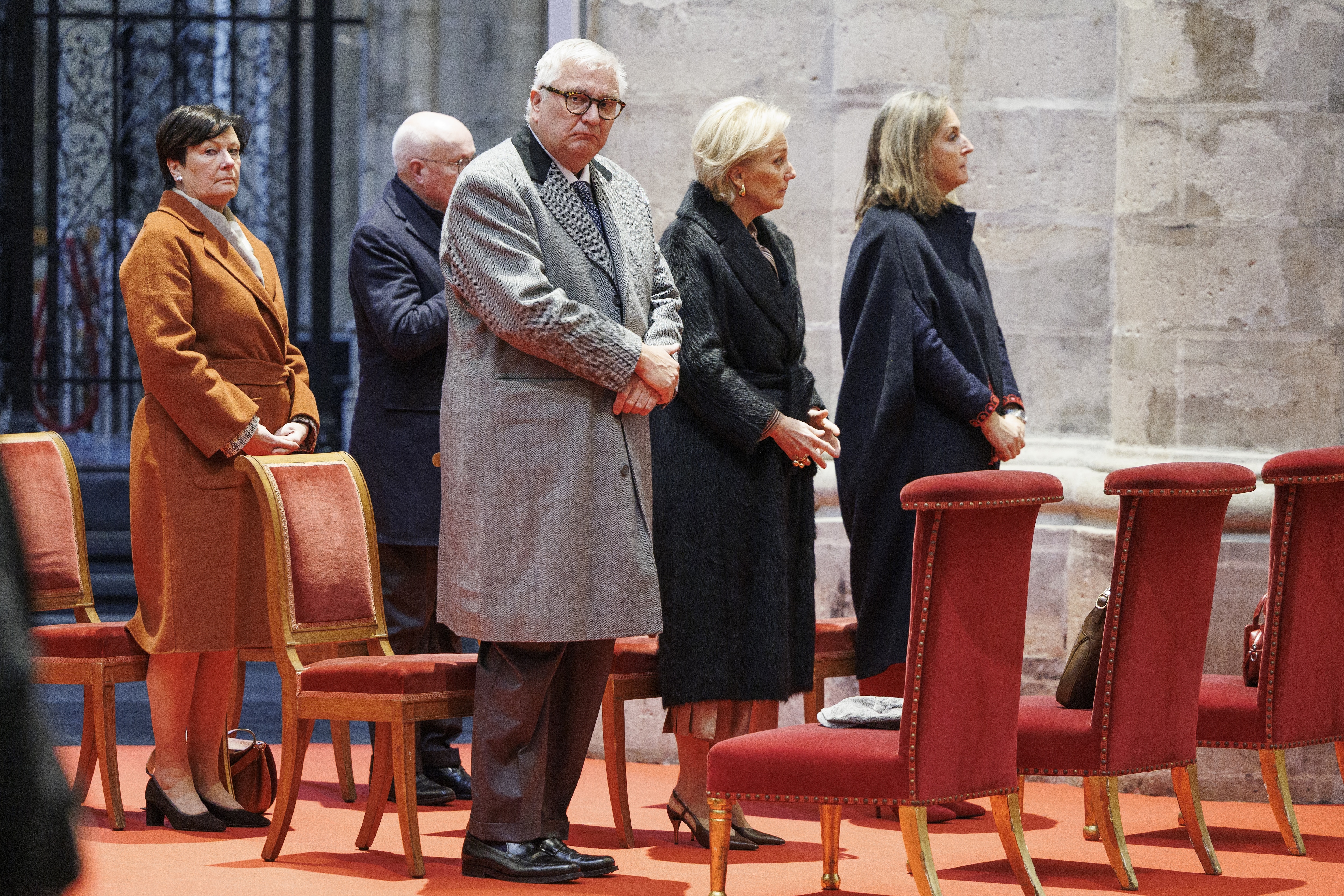 Prince Laurent of Belgium, Princess Astrid of Belgium and Princess Claire of Belgium pictured during the Te Deum mass, on the occasion of the King's Feast, at the Saint Michael and St Gudula Cathedral (Cathedrale Saints Michel et Gudule / Sint-Michiels- en Sint-Goedelekathedraal) in Brussels on Saturday 15 November 2025. BELGA PHOTO NICOLAS MAETERLINCK