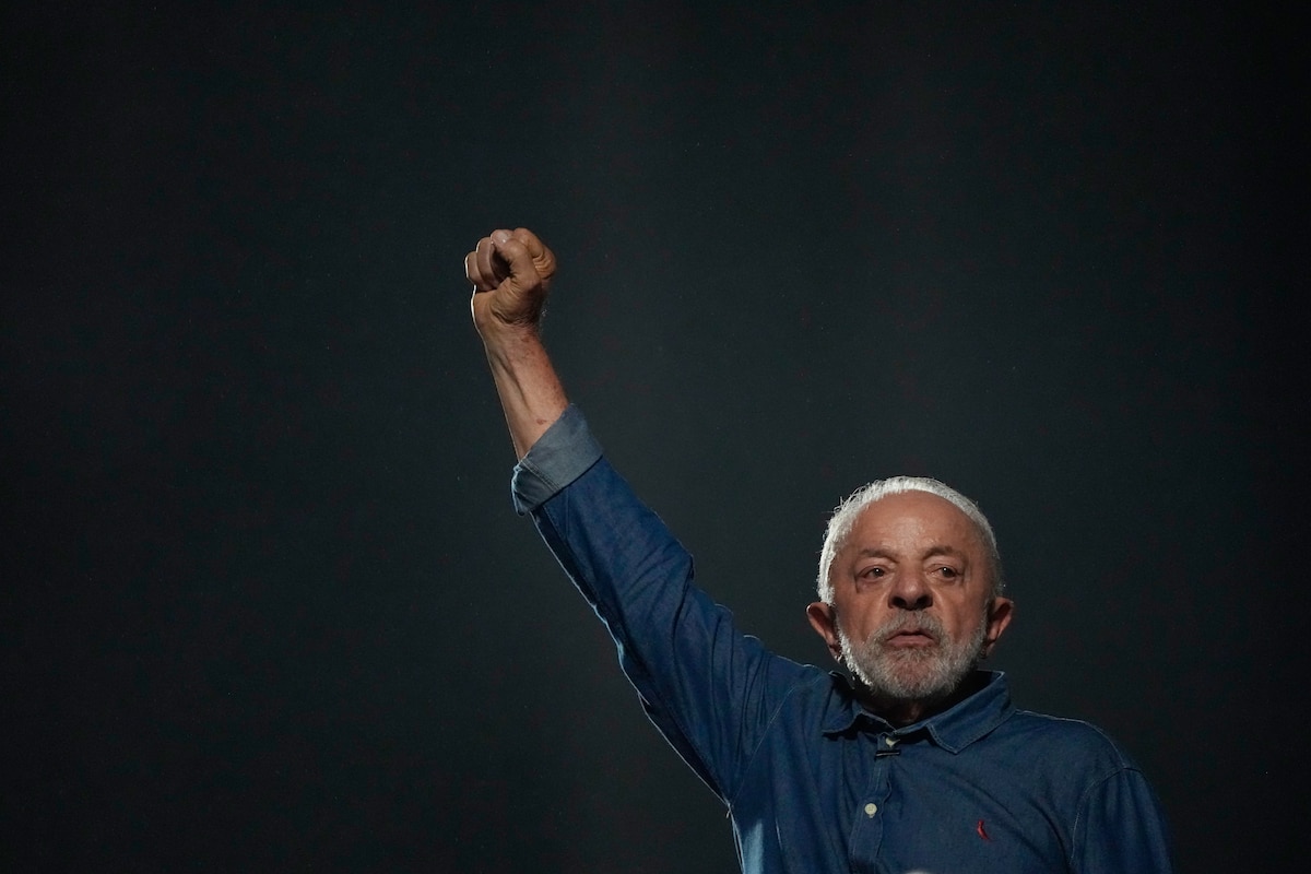 President Luiz Inacio Lula da Silva addresses supporters during a victory rally after winning a fourth term in the presidential runoff on Paulista Avenue in Sao Paulo, Brazil, Sunday, Oct. 25, 2026. (AP Photo/Natacha Pisarenko)