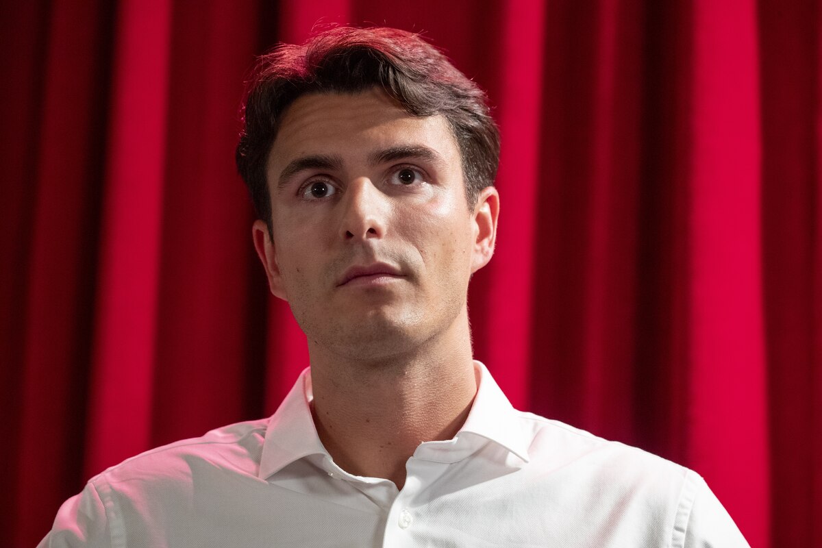 Vooruit's chairman Conner Rousseau pictured during a press conference of Flemish socialist party Vooruit chairman Conner Rousseau Sint-Niklaas, Thursday 05 October 2023. BELGA PHOTO NICOLAS MAETERLINCK