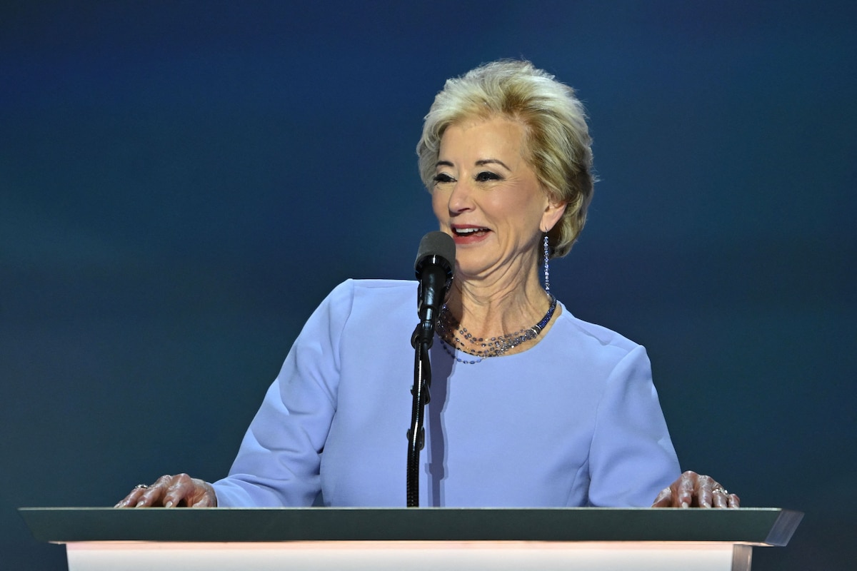 (FILES) Former administrator of the Small Business Administration Linda McMahon speaks during the last day of the 2024 Republican National Convention at the Fiserv Forum in Milwaukee, Wisconsin, on July 18, 2024. US President-elect Donald Trump announced on November 19, 2024 his intention to nominate Linda McMahon, former Administrator of the Small Business Administration, as the United States Secretary of Education. (Photo by ANDREW CABALLERO-REYNOLDS / AFP)